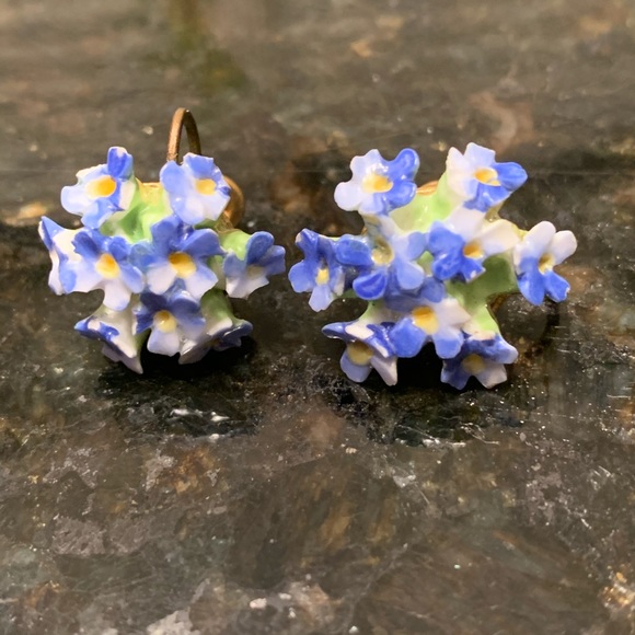 Vintage Jewelry - Vintage Porcelain Flower Earrings Denton England